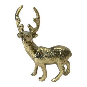 Brass Standing 4" Deer Reindeer Buck Mini Figurine Hunting Wildlife Vintage